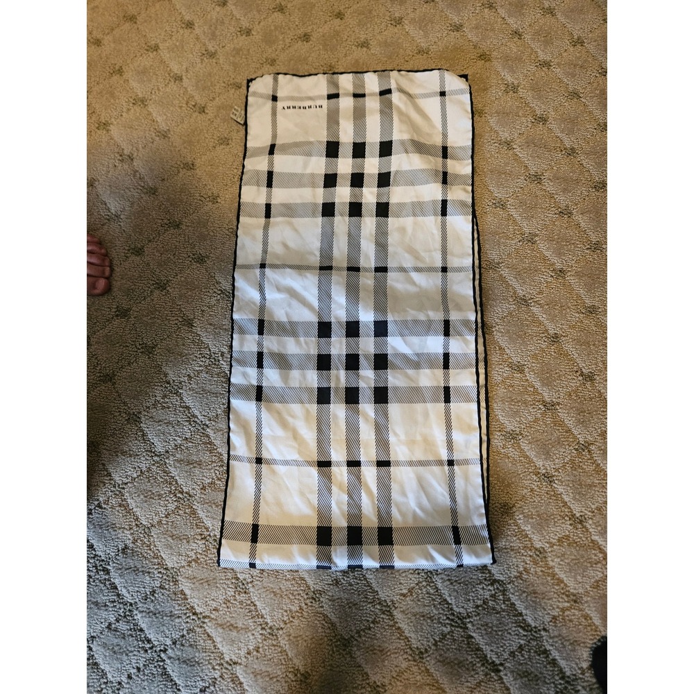 Burberry Silk Scarf White Black Plaid Check Hand Rolled Made in Italy Luxury
